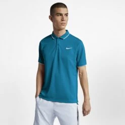 Nike Men's Court Dri-Fit Team Polo (Turquoise/White) -Racquet Guys Sports 939137 425 PHSFM001 1000