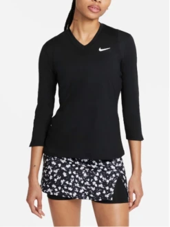 Nike Women's Court Victory Dri-Fit TOP 3/4 Sleeve (Black/White) -Racquet Guys Sports A4730 010front