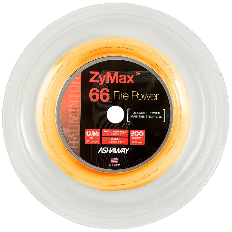 Ashaway Zymax 66 Fire Power Badminton String Reel (Orange) 1 Ashaway Zymax 66 Fire Power Badminton String Reel (Orange)