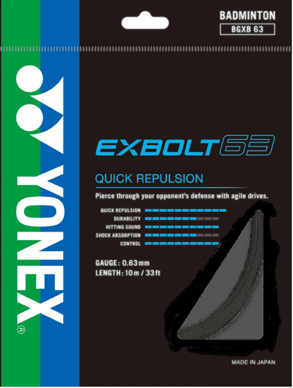 Yonex BG Exbolt 63 Badminton String (Black) 1 Yonex BG Exbolt 63 Badminton String (Black)