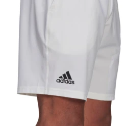 Adidas Men's Club Stretch Woven 9-Inch Shorts (White/Black) -Racquet Guys Sports GH7222 APP on model detail 2 white 7f9b3d5a 8aa5 4a09 af88 6399e0a92d13