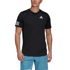 Adidas Men's 3 Stripes Club Top (Black) -Racquet Guys Sports GL5403 APP on model front white