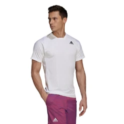Adidas Men's FreeLift Primeblue Top (White) -Racquet Guys Sports GQ8932 APP on model walking white