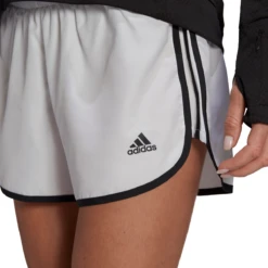 Adidas Women's Marathon 4-Inch Shorts (White/Black) 10 Adidas Women's Marathon 4-Inch Shorts (White/Black) -Racquet Guys Sports GQ9348 APP on model detail 1 white