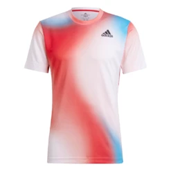 Adidas Men's Melbourne FreeLift Printed Top (White/Vivid Red/Black) 19 Adidas Men's Melbourne FreeLift Printed Top (White/Vivid Red/Black) -Racquet Guys Sports H67126 APP photo front white