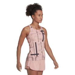Adidas Women's Club Tennis Graphic Tank Top (Wonder Mauve/Black) 9 Adidas Women's Club Tennis Graphic Tank Top (Wonder Mauve/Black) -Racquet Guys Sports HB9093 APP on model walking white