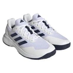 Adidas GameCourt 2 Men's Tennis Shoe (White/Navy) -Racquet Guys Sports HQ8809 6 FOOTWEAR Photography FrontLateralTopView transparent
