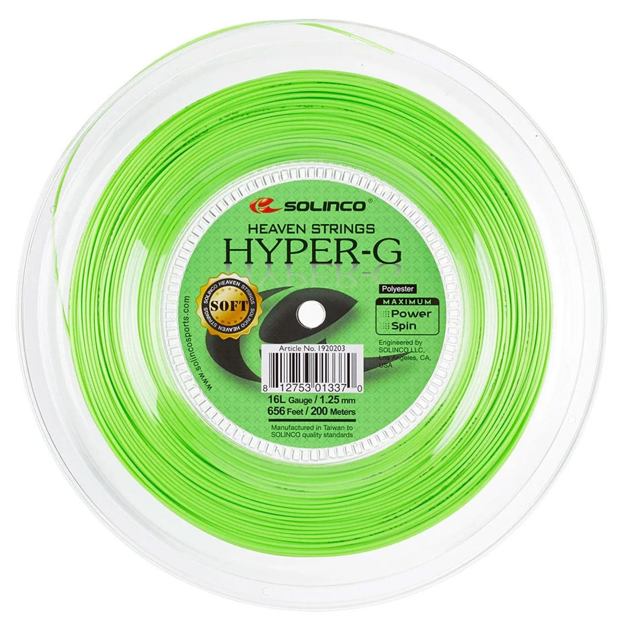 Solinco Hyper-G Soft 16L/1.25 Tennis String Reel (Green) 1 Solinco Hyper-G Soft 16L/1.25 Tennis String Reel (Green)